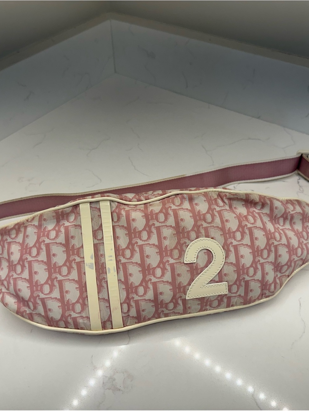Vintage Dior Pink Monogram #2 Bum Bag with Cream Accents